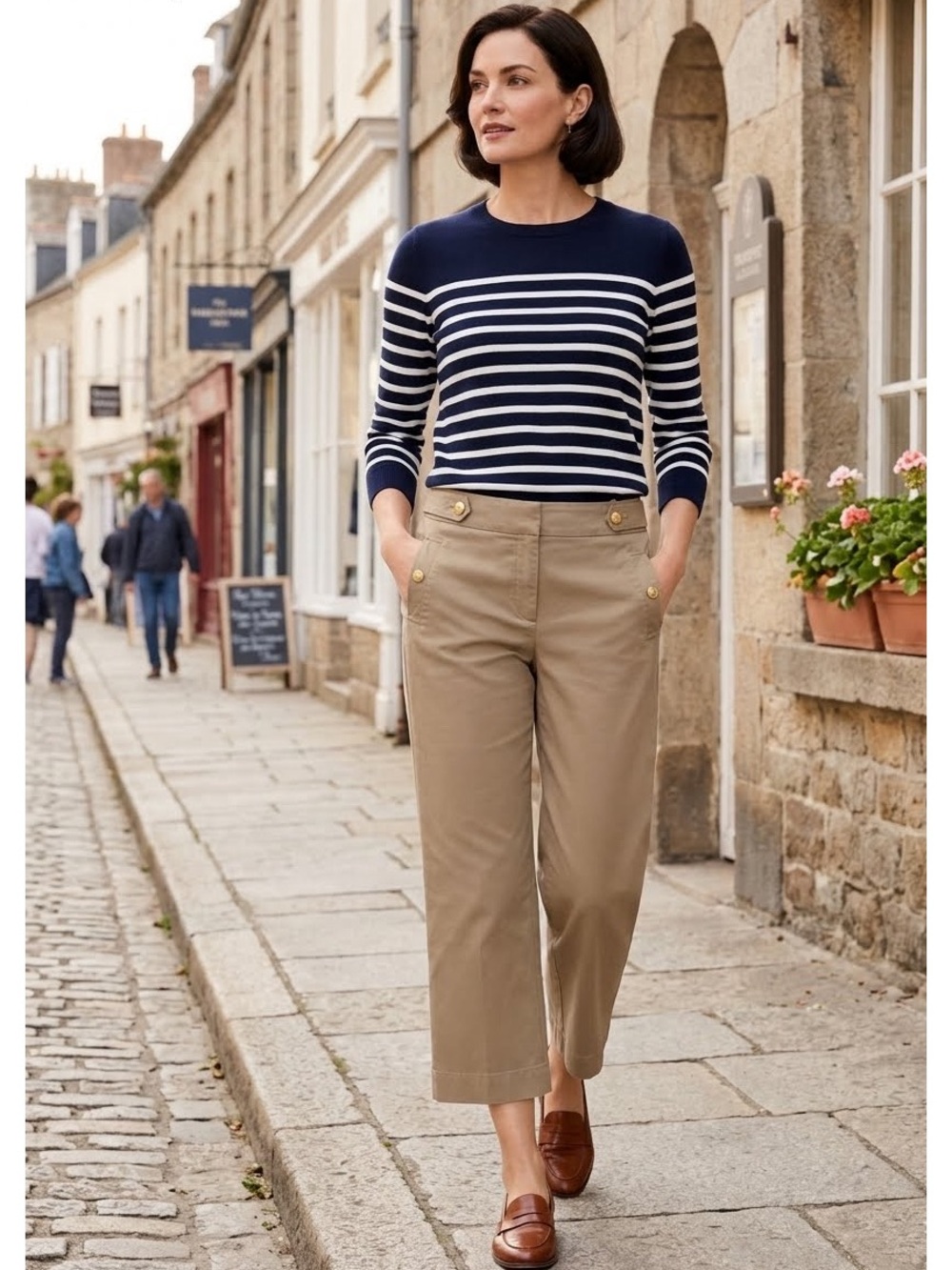 Talbots Khaki Cropped Pants SZ 4 Parisian Minimalist Nautical New England Preppy